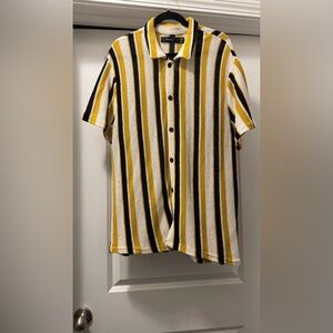 Bershka Men's Yellow and Black Striped Casual Shirt size M